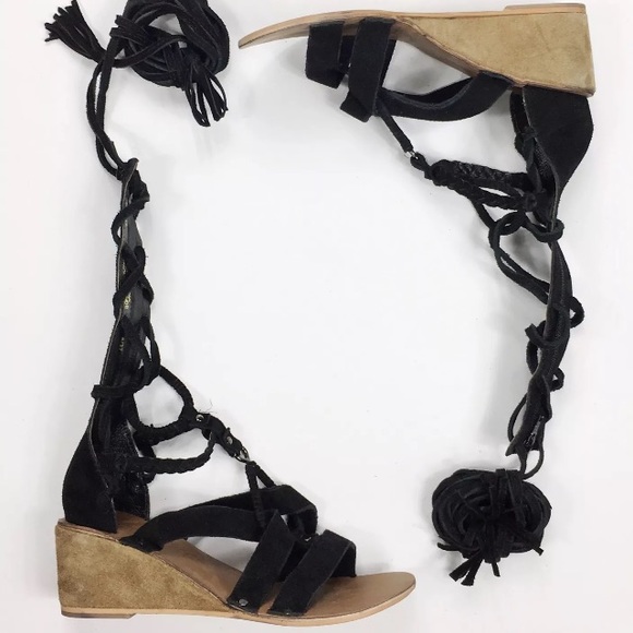 NWT 6.5 Free People Black Suede Gladiator Sandals - Picture 3 of 4